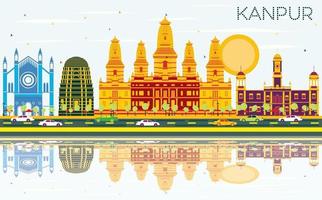 Horizonte da cidade de Kanpur India com edifícios coloridos, céu azul e reflexões. vetor