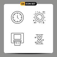 4 ícones criativos sinais modernos e símbolos do relógio atm tempo eco dinheiro elementos de design de vetores editáveis