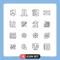 grupo de símbolos de ícone universal de 16 contornos modernos de desenvolvimento de caixa de entrada de correio multimídia c elementos de design de vetores editáveis