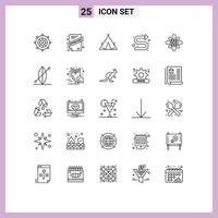 pacote de linha de 25 símbolos universais de decoração celebra elementos de design de vetores editáveis direcionais esquerdos da tenda