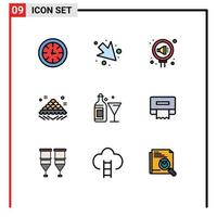 9 ícones criativos sinais modernos e símbolos de vidro aberto pr elementos de design de vetor editável doce rápido