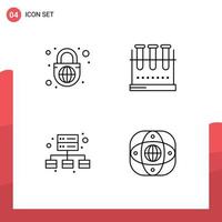 4 ícones criativos sinais modernos e símbolos do globo de negócios de segurança com elementos de design de vetores editáveis de servidor de balão de laboratório de bloqueio