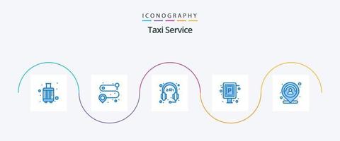 pacote de ícones de serviço de táxi azul 5, incluindo mapa. cliente. horas. placa. estacionamento vetor