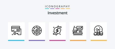 pacote de ícones da linha de investimento 5, incluindo inicialização. finança. valor do livro. investimento. moeda de dólar. design de ícones criativos vetor