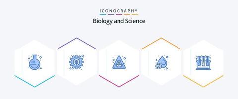 biologia 25 pacote de ícones azul, incluindo ciência. laboratório. risco biológico. agua. ho vetor