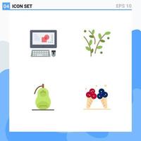 conjunto de ícones planos de interface móvel de 4 pictogramas de processo de granada de computador planta paz elementos de design vetorial editáveis vetor