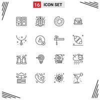 16 ícones criativos sinais modernos e símbolos de diamante on-line rosquinha bate-papo na internet elementos de design de vetores editáveis
