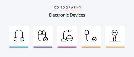 Dispositivos linha 5 pacote de ícones incluindo hardware. dispositivos. dispositivos. conectado. música. design de ícones criativos vetor