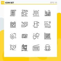 conjunto moderno de pictograma de 16 contornos de moedas ferramentas de investimento orçamento elementos de design de vetor eletrônico editável