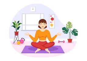 ilustração de práticas de ioga e meditação com benefícios para a saúde do corpo para banner da web ou página de destino em modelos desenhados à mão de desenhos animados planos vetor