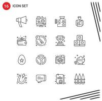 conjunto de pictogramas de 16 contornos simples de elementos de design de vetores editáveis manuais da interface do hotel de serviços