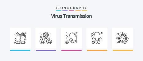 pacote de ícones da linha de transmissão de vírus 5, incluindo máscara. escudo. frio. segurança. médico. design de ícones criativos vetor