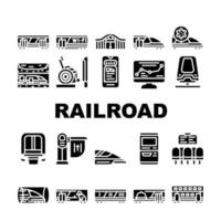 vetor de conjunto de ícones de coleção de transporte ferroviário