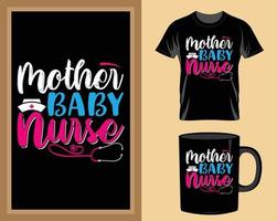 mãe bebê enfermeira camiseta do dia das mães e vetor de design de caneca
