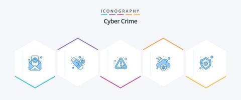 pacote de ícones azuis do crime cibernético 25, incluindo malware. infetado. USB. nuvem. atenção vetor