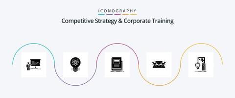 estratégia competitiva e pacote de ícones de glifo 5 de treinamento corporativo, incluindo humano. alocação. solução. escola. Educação vetor