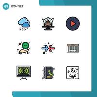 9 interface do usuário pacote de cores planas de linha cheia de sinais e símbolos modernos de multimídia de seta de encolhimento, economize tempo e mantenha elementos de design de vetores editáveis