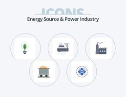 fonte de energia e design de ícone plano do pacote de 5 ícones da indústria de energia. prédio. carga. conectar. barco. lâmpada vetor