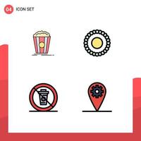 pacote de ícones vetoriais de estoque de 4 sinais e símbolos de linha para comida de pipoca lanche mala restaurante elementos de design de vetores editáveis