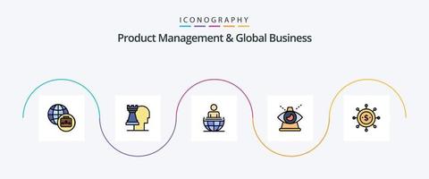 gerenciamento de produtos e linha de negócios global preenchida com 5 ícones planos, incluindo moderno. economia. moderno. o negócio. de vetor