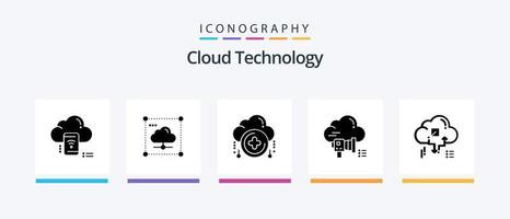 pacote de ícones de glifo 5 de tecnologia de nuvem, incluindo nuvem. marketing. seguro. megafone. novo. design de ícones criativos vetor