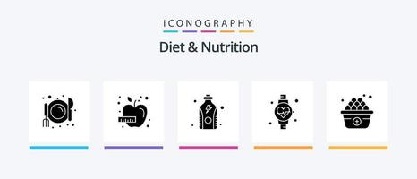 pacote de ícones de glifo 5 de dieta e nutrição, incluindo . ovo. ginástica. dieta. ver. design de ícones criativos vetor