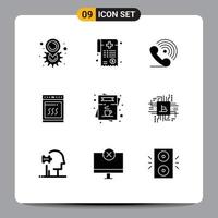 9 ícones criativos, sinais e símbolos modernos de café, micro-ondas, chamada, sinais de cozinha, elementos editáveis de design vetorial vetor