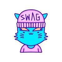 gato da campanha publicitária usando arte de doodle de chapéu de gorro, ilustração para camiseta, adesivo ou mercadoria de vestuário. com pop moderno e estilo kawaii vetor