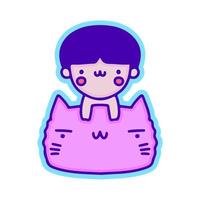garoto kawaii e gato, ilustração para camiseta, adesivo ou mercadoria de vestuário. com pop moderno e estilo retrô. vetor