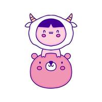 bebê fofo em fantasia de ovelha com arte de doodle de urso, ilustração para camiseta, adesivo ou mercadoria de vestuário. com pop moderno e estilo kawaii. vetor