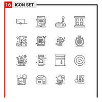 16 ícones criativos sinais e símbolos modernos de elementos de design de vetores editáveis de moldura de janela de controlador de planta de acampamento