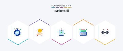 pacote de ícones planos de basquete 25, incluindo . academia. distintivo. haltere. digital vetor