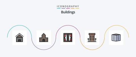 linha de edifícios cheia de pacote de ícones de 5 planos, incluindo lojas. lar. edifício cristão. edifícios. casa vetor