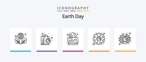 Dia da Terra linha 5 pacote de ícones incluindo natural. eco. coração. mundo. flor. design de ícones criativos vetor