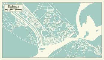 mapa da cidade de sukkur paquistão em estilo retrô. mapa de contorno. vetor