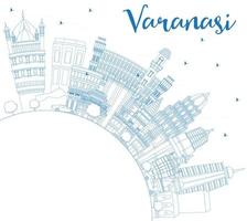 delineie o horizonte da cidade de varanasi índia com edifícios azuis e espaço de cópia. vetor
