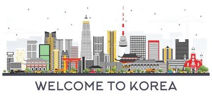 horizonte da cidade da coreia do sul com edifícios coloridos. vetor