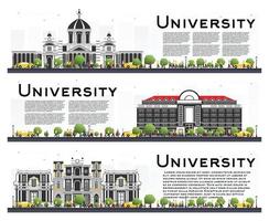 conjunto de banners de estudo do campus universitário isolados no branco. vetor