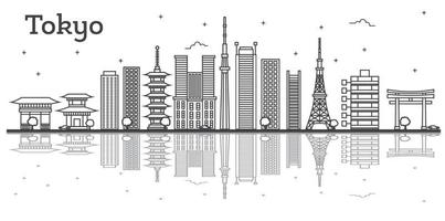 delineie o horizonte da cidade de Tóquio no Japão com edifícios modernos isolados em branco. vetor