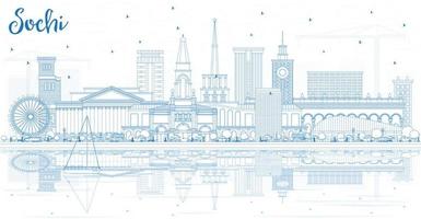 delinear o horizonte da cidade de sochi rússia com edifícios azuis e reflexões. vetor