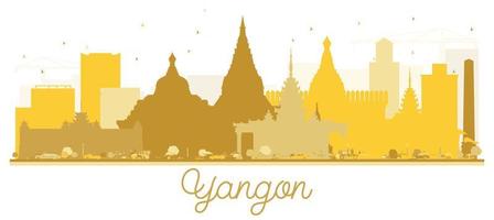 silhueta dourada do horizonte da cidade de yangon. vetor
