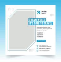 banner de postagem de mídia social de viagem e modelo de banner da web ou panfleto quadrado, design de modelo de férias de férias de viagem e banner de negócios de viagens vetor