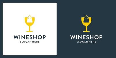 inspiração de forma de logotipo de copo de vinho e logotipo de sacola de compras. vetor premium