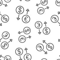 ícone de troca de moeda em estilo simples. ilustração em vetor dólar euro transferência em fundo branco isolado. conceito de negócio de padrão sem emenda de processo financeiro.