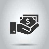 ícone de remuneração em estilo simples. dinheiro na mão ilustração vetorial no fundo branco isolado. conceito de negócio de folha de pagamento de notas. vetor