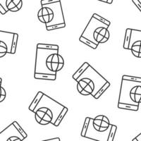 ícone do globo smartphone em estilo simples. ilustração em vetor localização do telefone móvel no fundo branco isolado. conceito de negócio padrão sem emenda de destino.
