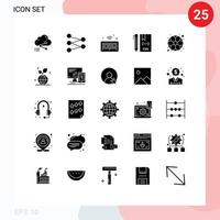 grupo de símbolos de ícone universal de 25 glifos sólidos modernos de bola desenvolver elementos de design de vetores editáveis de código css de código de barras