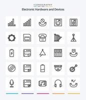 dispositivos criativos 25 pacote de ícones de contorno, como chamada. Móvel. duro. cartão. som vetor