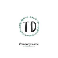 td caligrafia inicial e design de logotipo de assinatura com círculo. logotipo manuscrito de design bonito para moda, equipe, casamento, logotipo de luxo. vetor