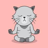 gato bonito meditando design de ilustração vetorial vetor